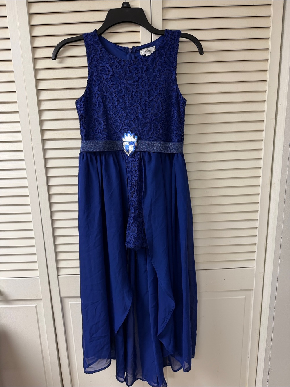 Girls Navy Lace High-Low Chiffon Dress with Sparkle Belt